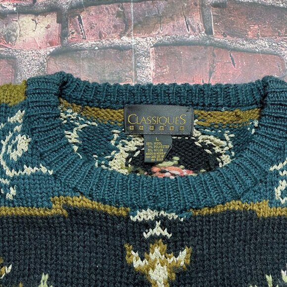 Vtg Cottagecore Womens Sweater L Black Floral Granny Wool Blend Cabincore Soft - Picture 4 of 7